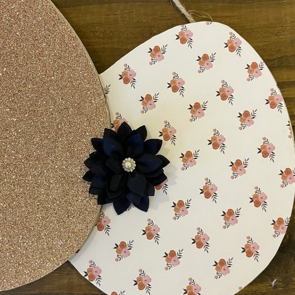 Easter Decoration Spring Home Door Hanger 3 Eggs Rose Gold Floral Peach Navy - Picture 4 of 15